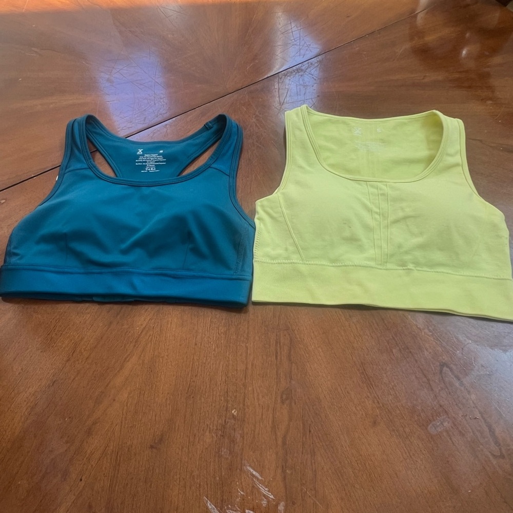 Xersion Teal and Lime Green Sports Bras